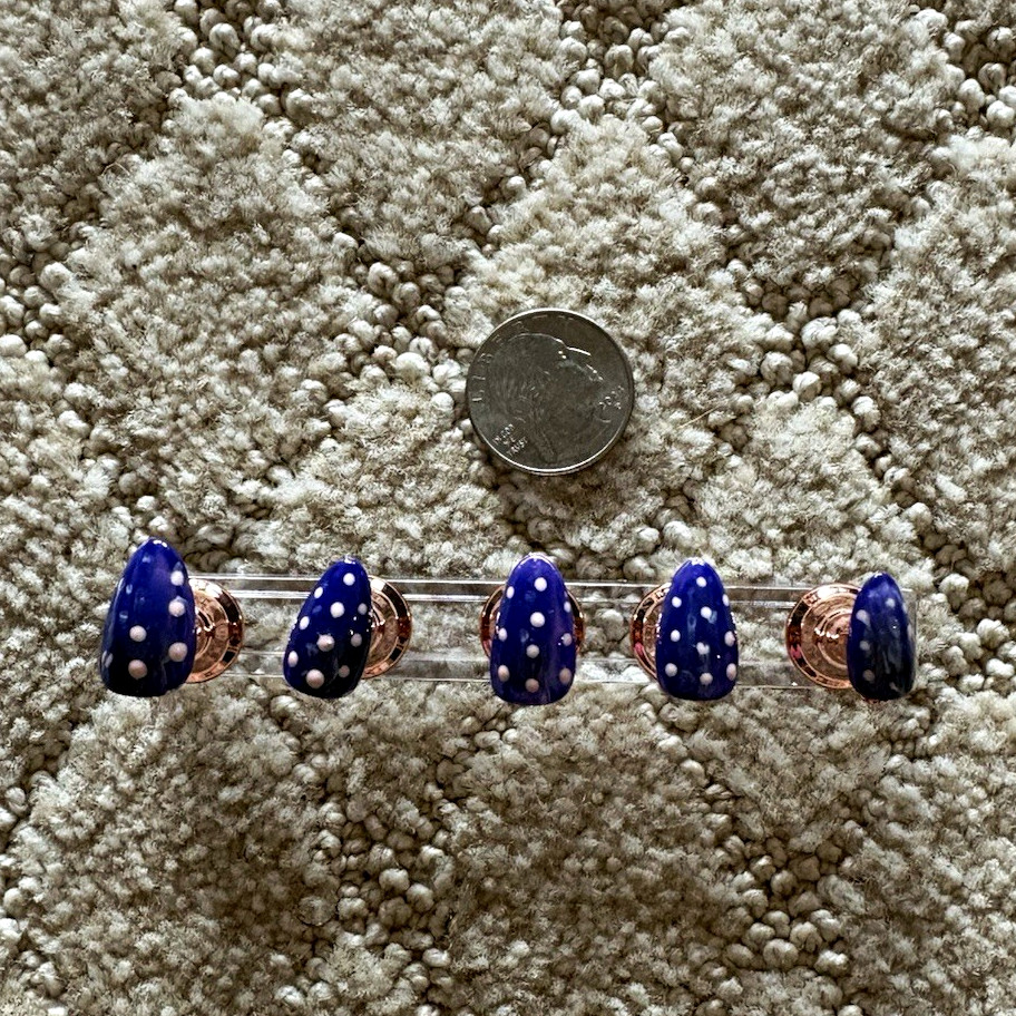 Press-On Nails Pre-Designed Full Cover Short Oval Polka Dot Pink Blue Acrylic