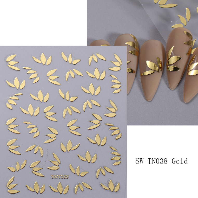 2Pcs 3D Leaf Metallic Ornament Geometric Rose Gold Nail Art Stickers SWT38 NS20