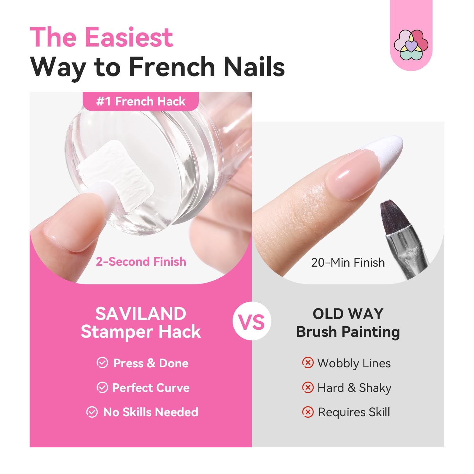 Saviland French Tip Nail Stamp: 4PCS Nail Art Stamper Kit Clear Silicone Nails S