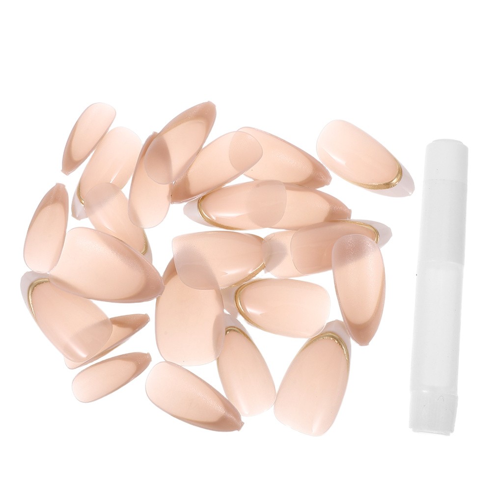 1Set Clear Press on Nails Almond Shape Full Cover French Tip False Nails Pink
