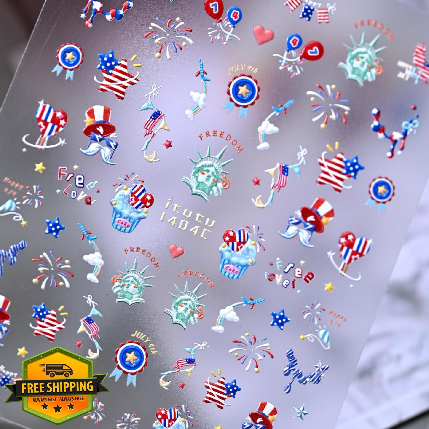 Quezadyl 3 Sheets 4th July Nail Stickers Independence Day Flag