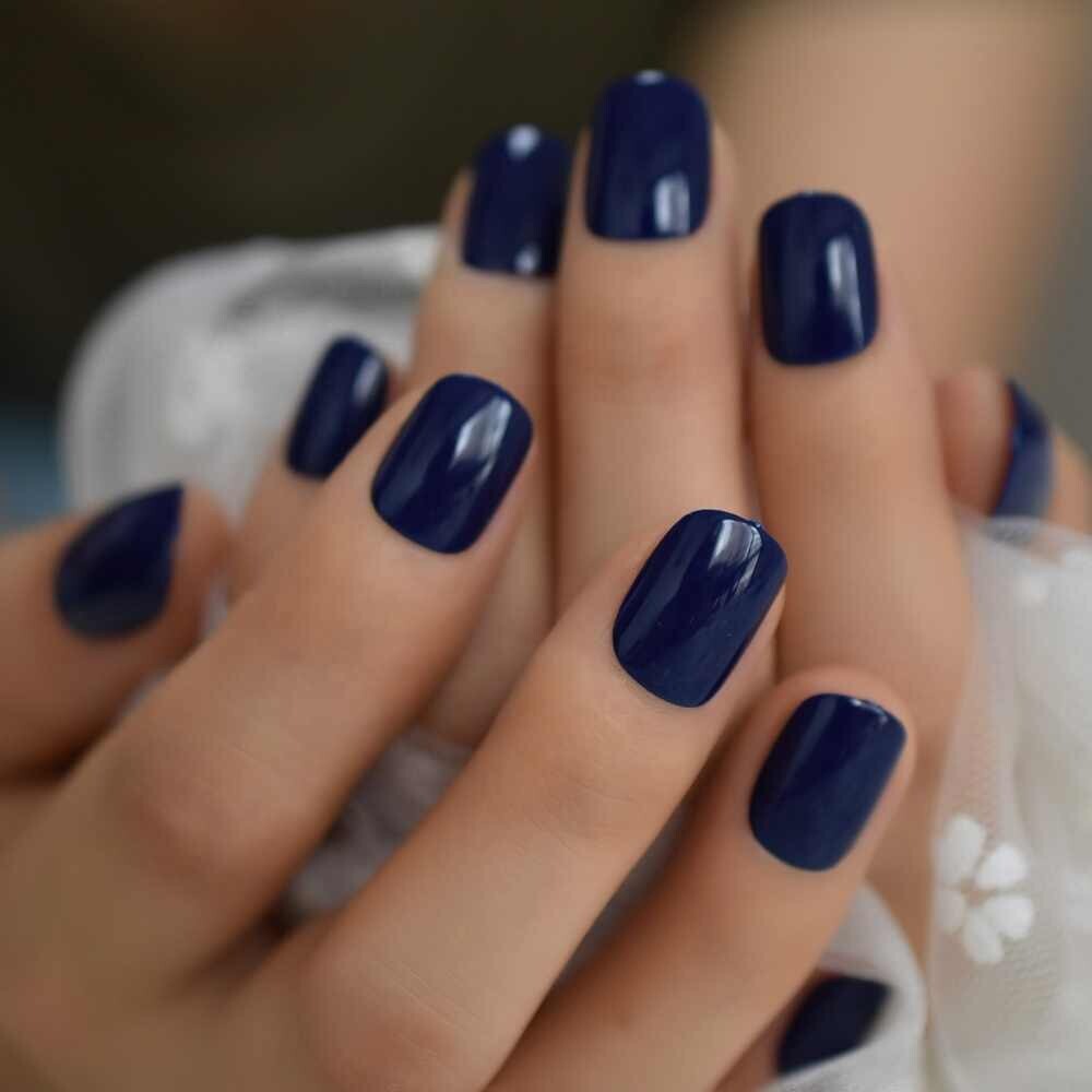 Royal Blue Short Square Press On Nails – Glue On False Set – 24 pcs Kit