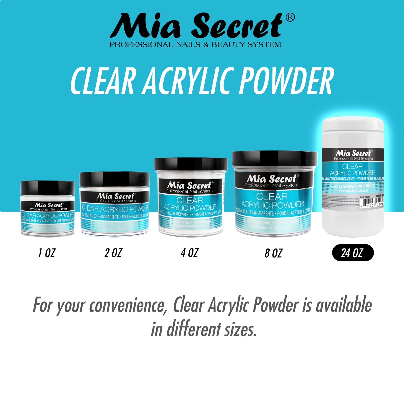 Mia Secret Clear Acrylic Nail Powder 1.5 Lbs Usa Made Self Leveling High Adhe…