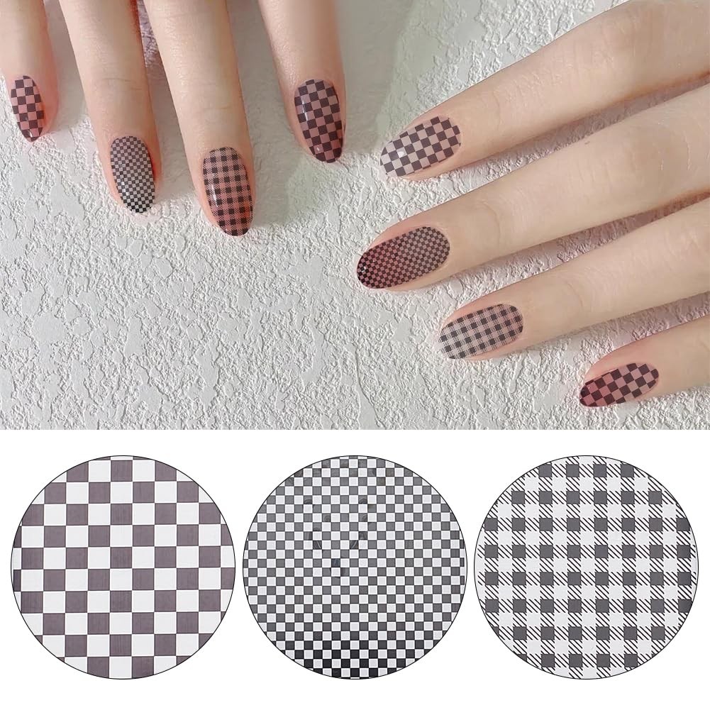 1 6 Rolls Nail Foil Transfer Sheets Black and White Plaid Nail Art Decals PET…