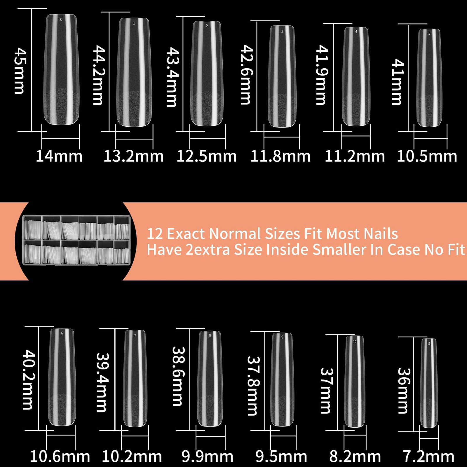 240pcs Square Clear Extra Long No C Curve XXL Tapered Full Cover Matte Press-On