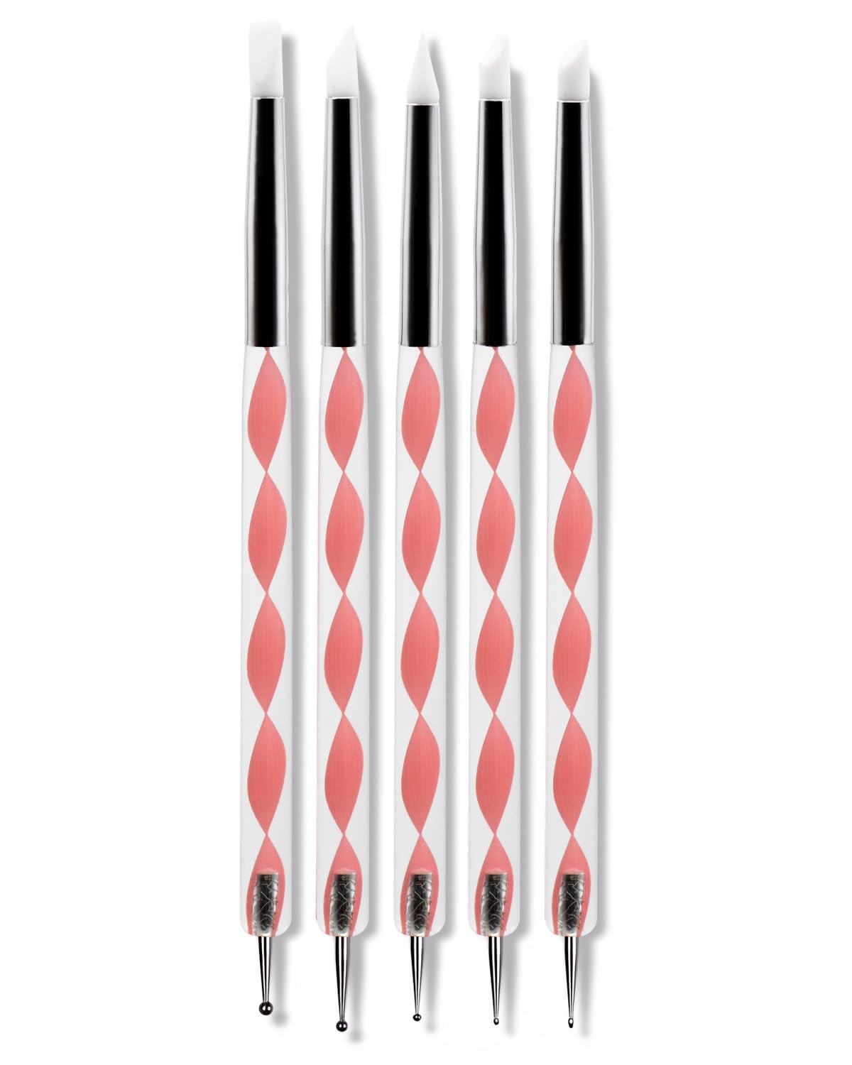 5PCS Dual-Ended Nail Art Dotting Tools – Silicone Sculpting Pens & Ball pink