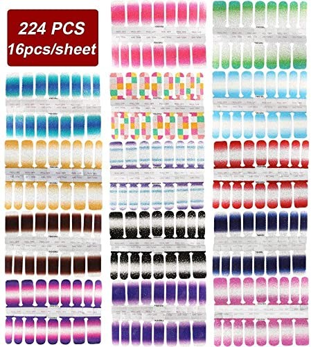 14 Sheets Nail Stickers Color Shine Full Nail Wraps Gel Nail Glitter Gradient
