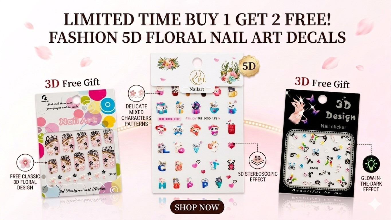Buy 1 get 2 Free Happy 5D Embossed Nail Art Stickers Self Adhesive Waterproof