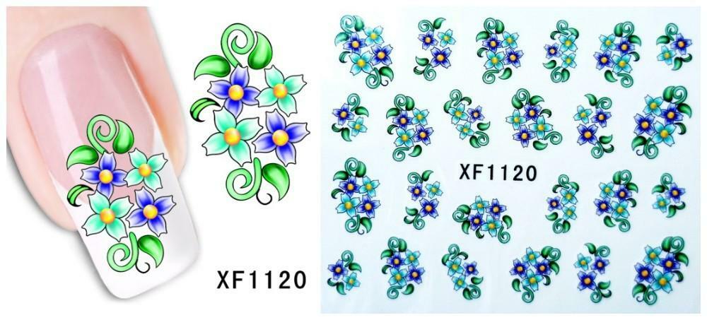Nail Art Water Transfer Sticker Decal Stickers Pretty Flowers Blue Green XF1120