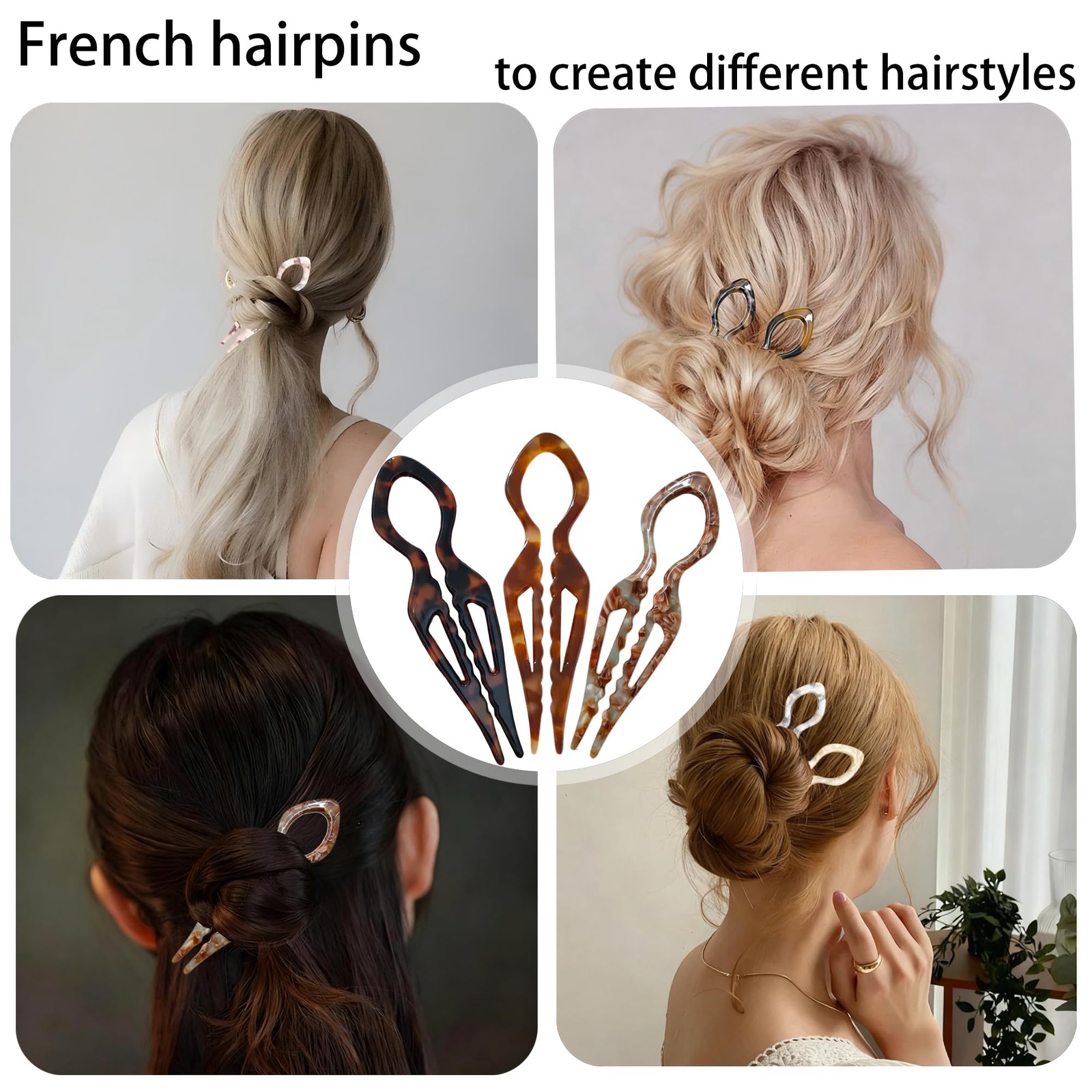 3Pcs Prestige French Hair Pin for Women,Prestige Thin Thick Dark