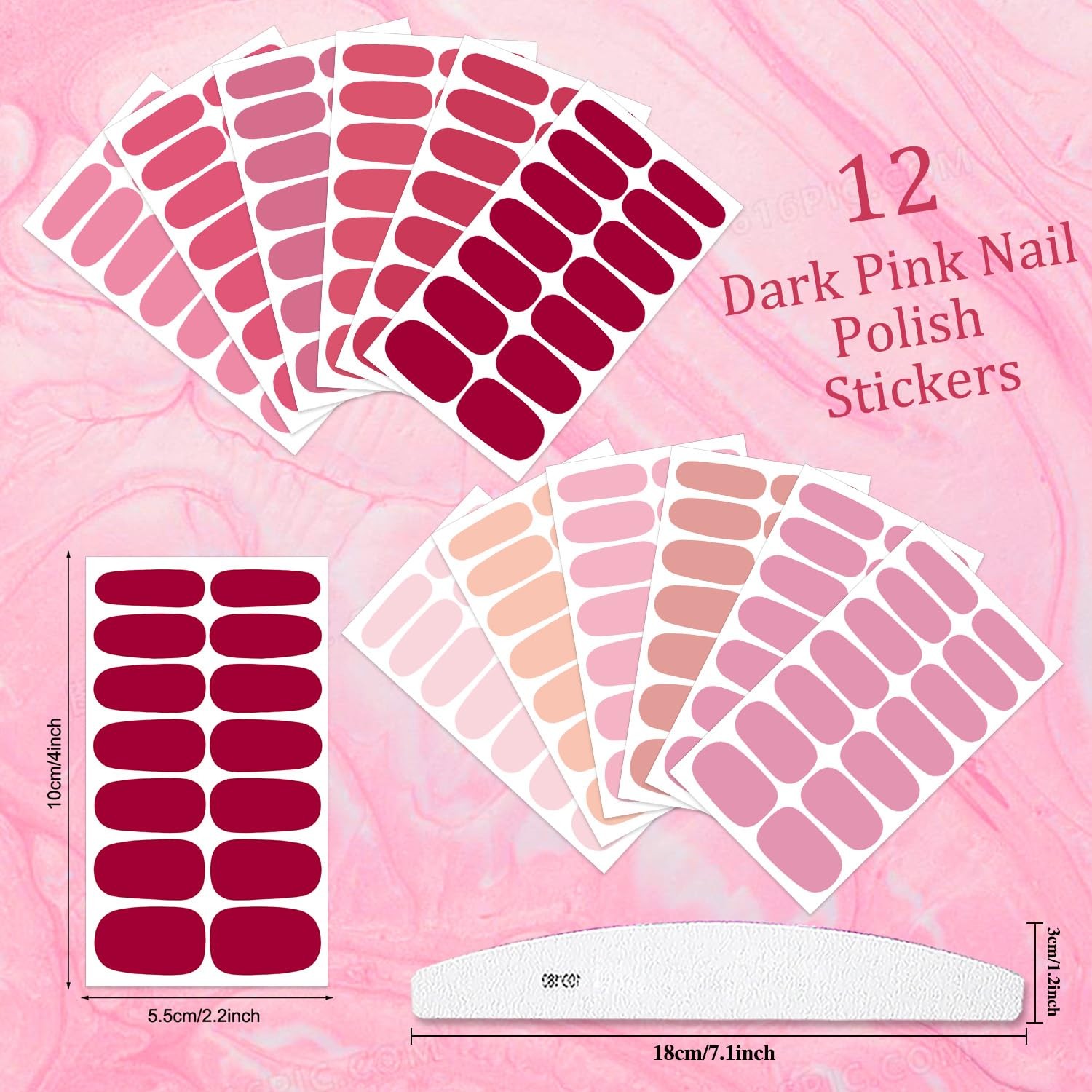 12 Sheets 168 Pieces Dark Pink Solid Color Nail Polish Strips, Self-Adhesive …