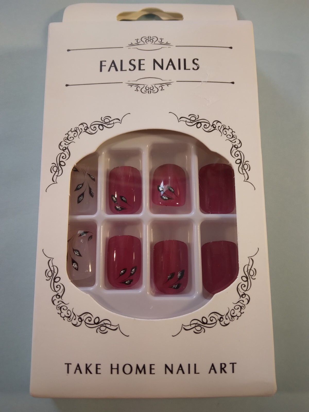 24 Piece finger nail set Pink Dark Pink Sparkle flower 274317