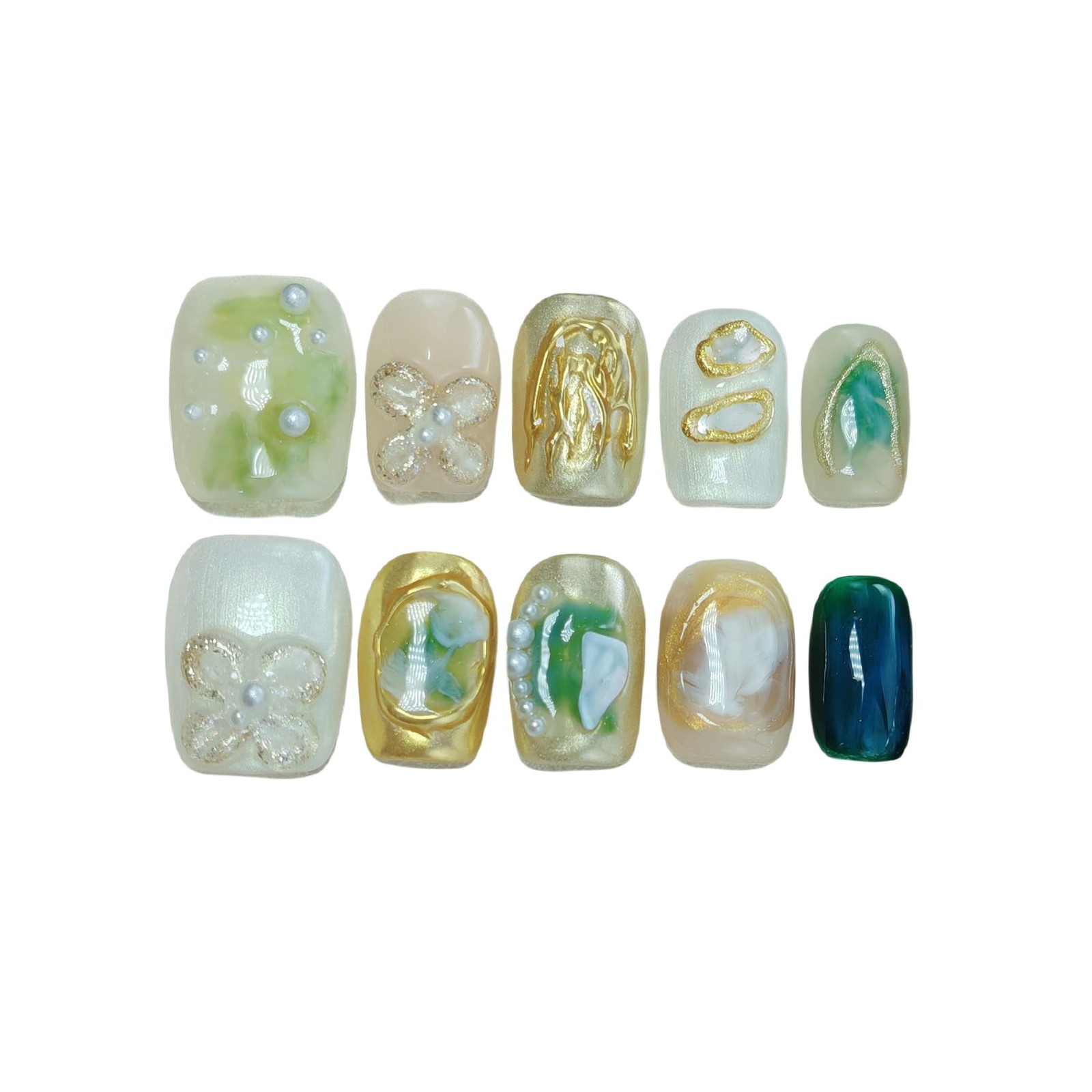 Short Coffin Press on Nails Handmade False Nails with Designs, 3D Hand-painte…