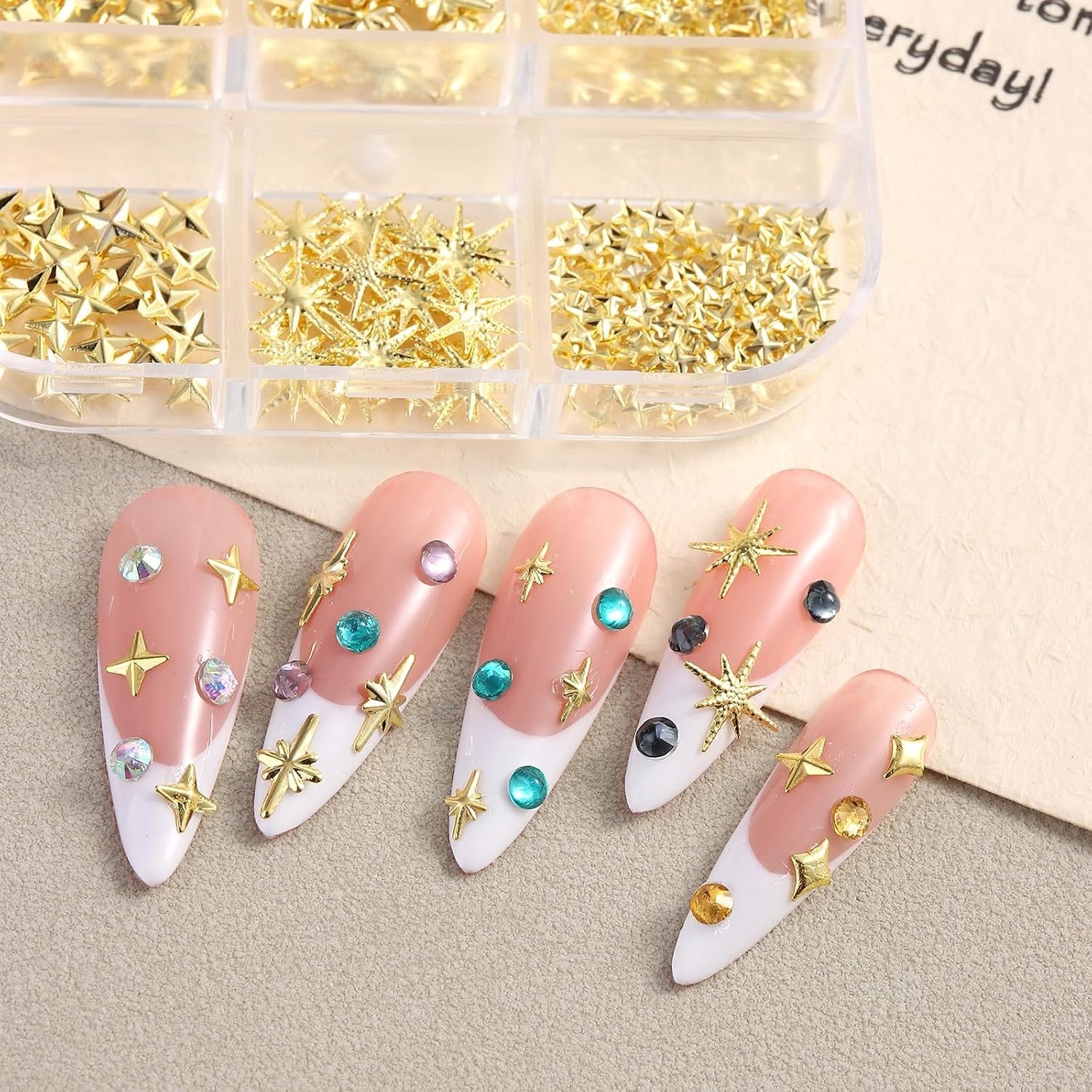Star Nail Charms for Nails Art, 3D Gold Mixed Styles Stars Metallic Studs Riv…