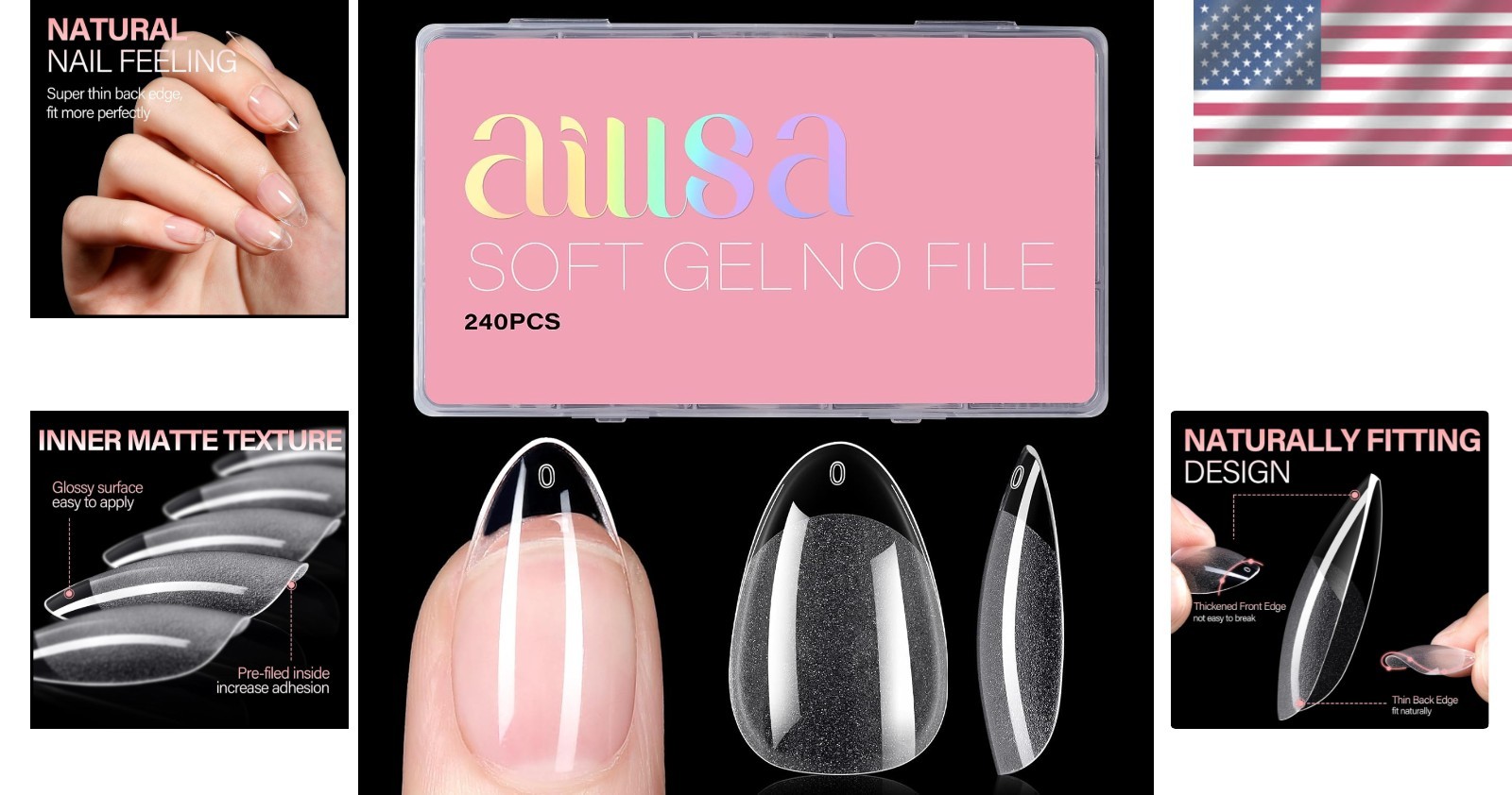 Pre-Shaped Almond Nail Tips – 240PC Gel Jelly Press-On for Effortless Glam