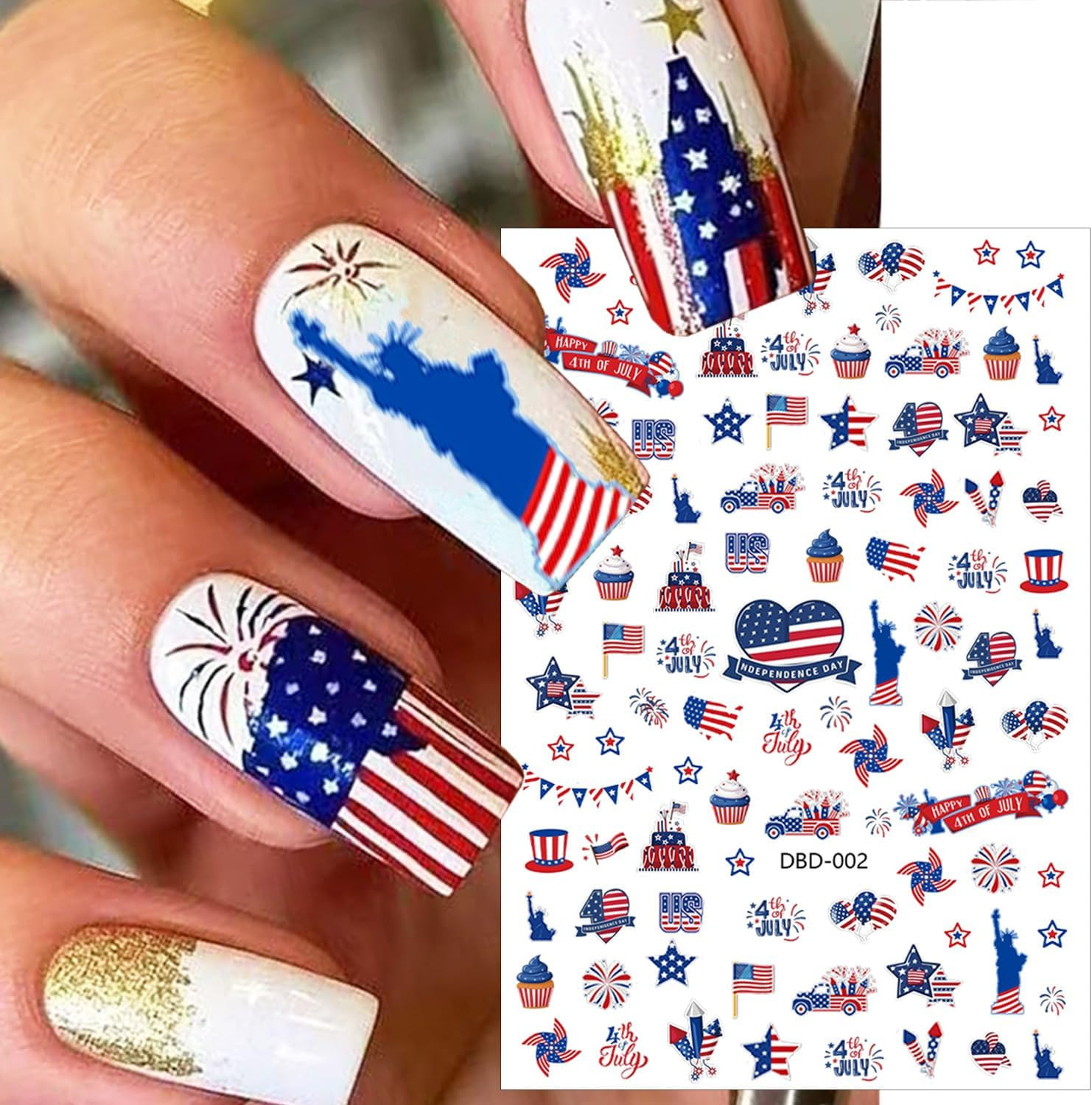 6 Sheets Happy 4Th of July Nail Stickers Independence Day Heart Cake Star Nail