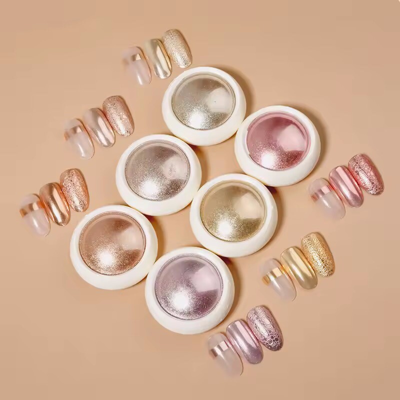 6pcs/Set Rose Gold Metallic NaMirror Chrome Powder Set Solid Rubbing Chrome Dust