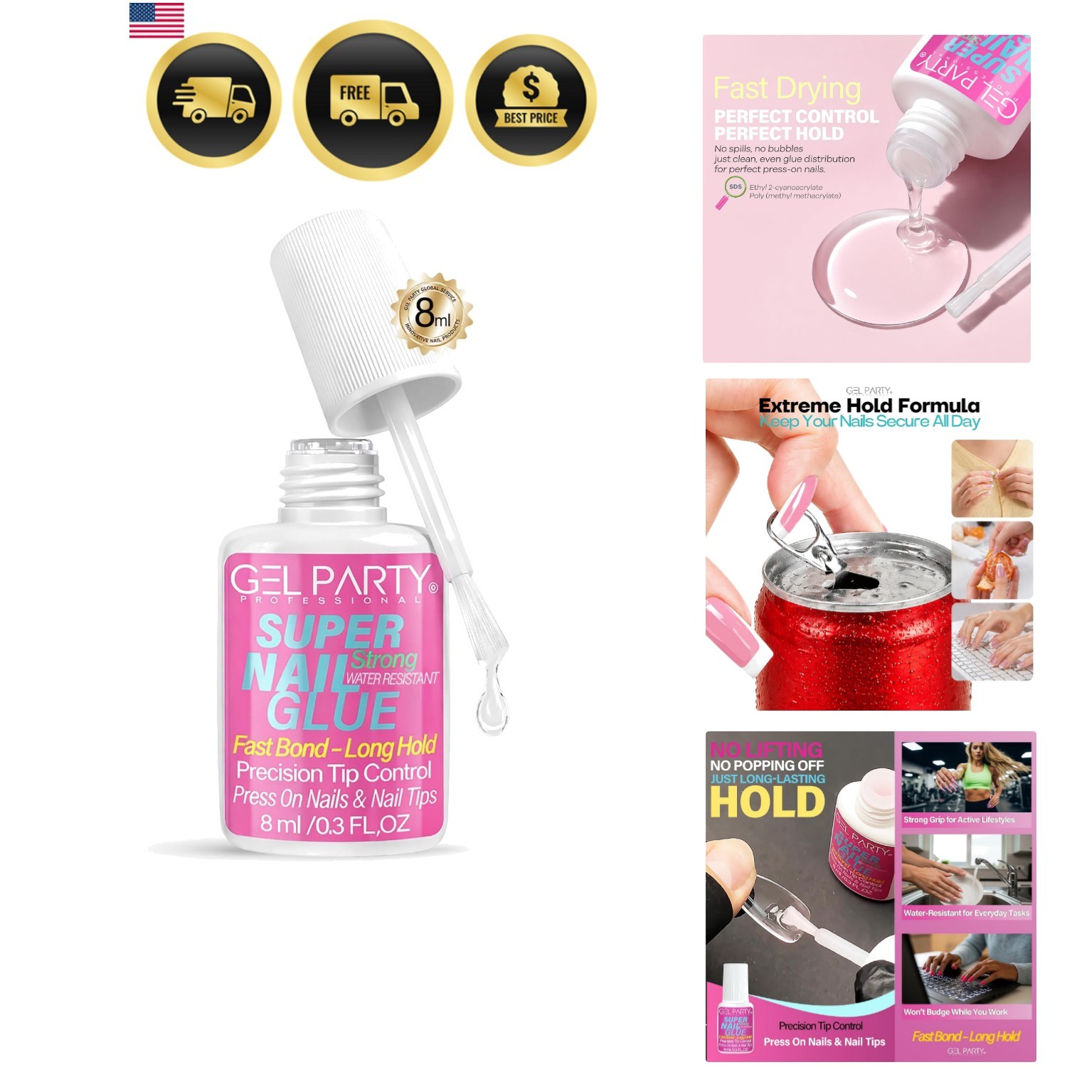 8ml Super Strong Brush On Nail Glue for Press On Nails & Tips – Quick Dry Cle…