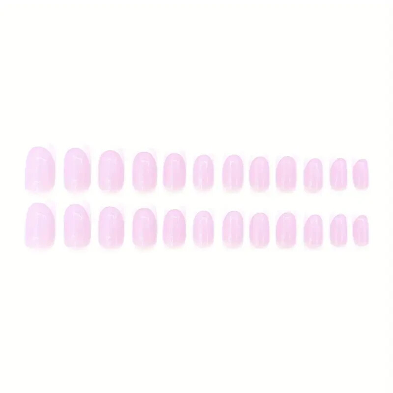 24pcs Pink Press On Nails Short Square White French Tip Women Girls