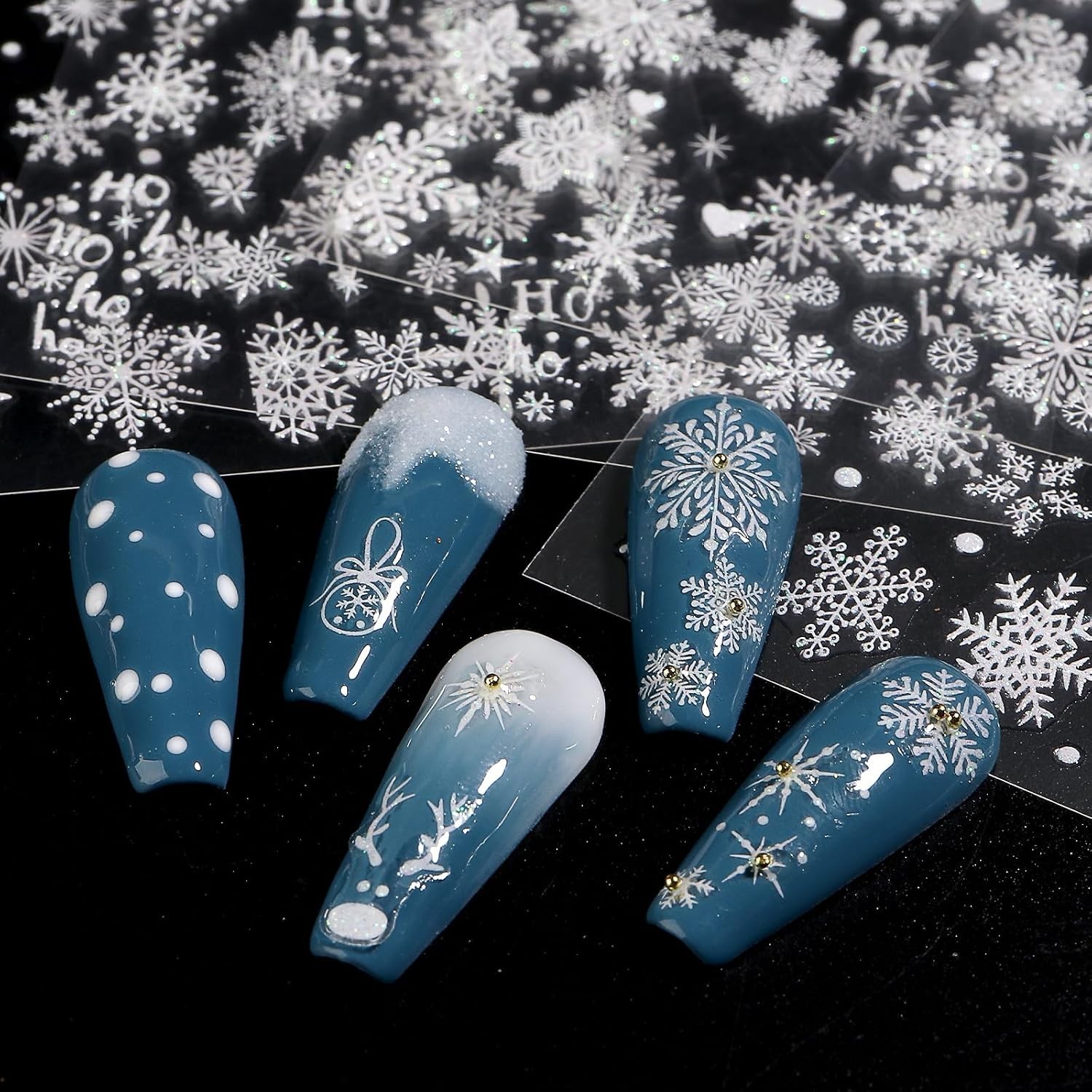Nail Art Supplies: 8 Sheets of Winter Stickers with Snowflakes and Bells