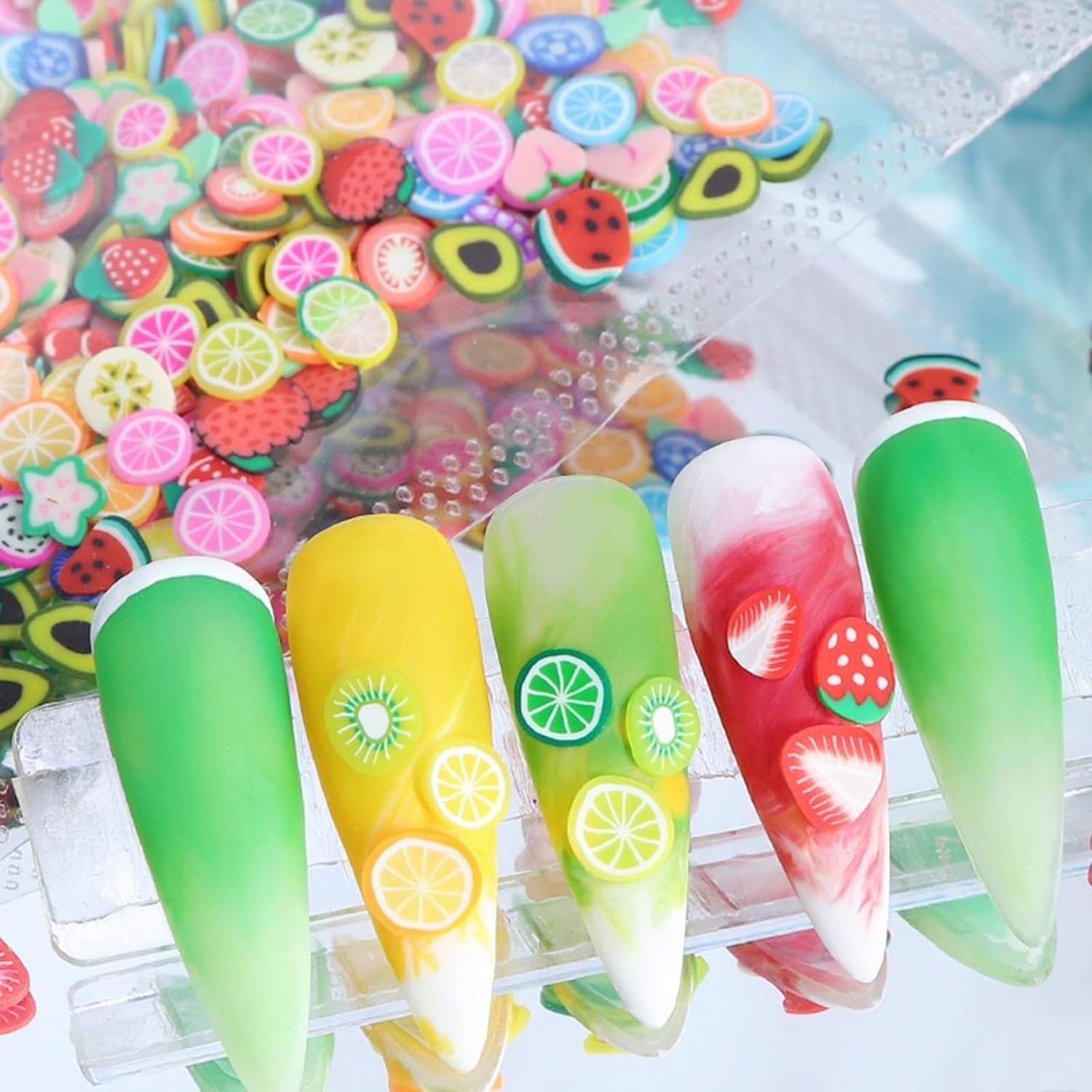 Lemon Fimo Slices, Nail Charms, 3D Nail Art, Polymer Clay Fruit Slices