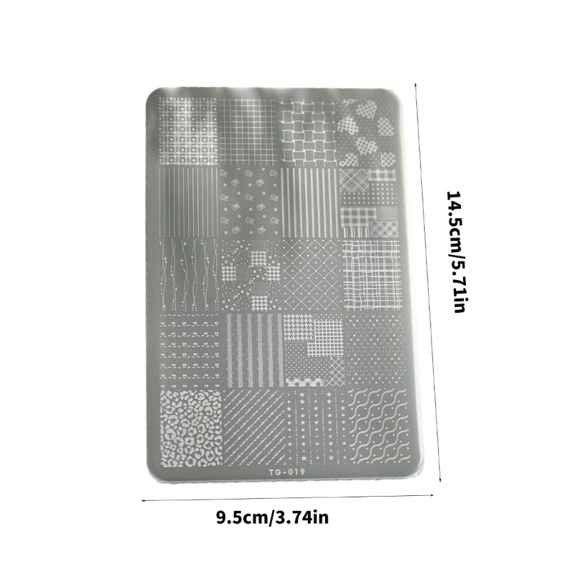 Reusable Nail Plate Checkered Lace Pattern Manicure Stencil Easy Transfer Design