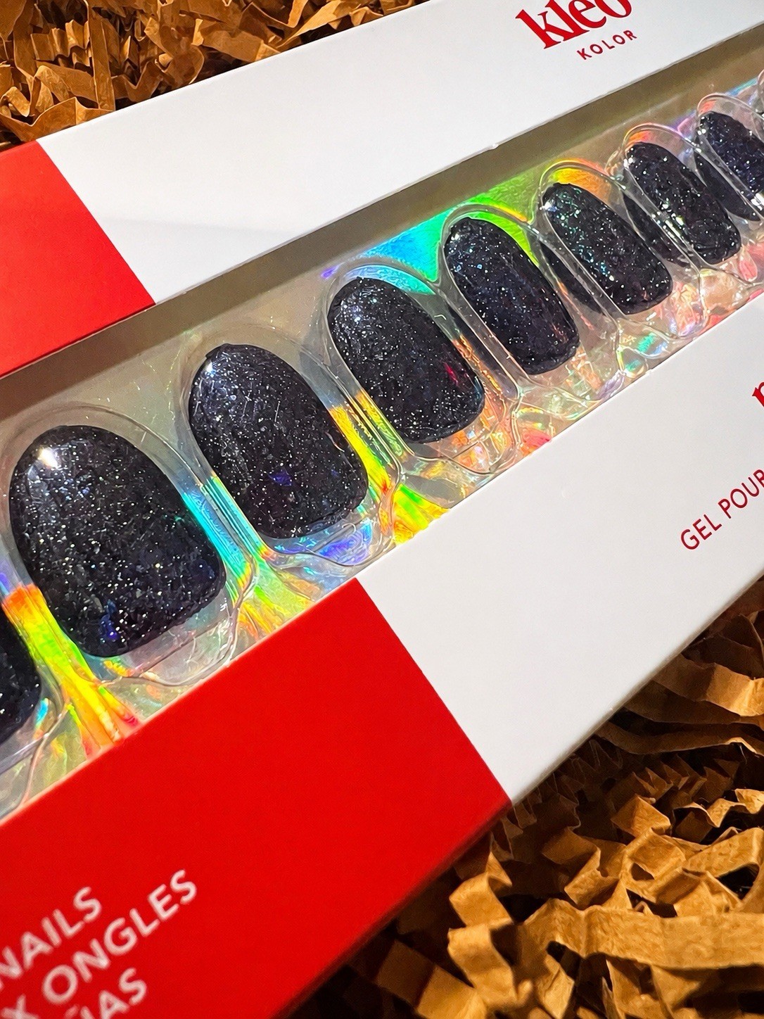 Kleo Kolor Press-On Gel Nails 30-Pk~After Dark Spark~Midnight Blue Glitter Short