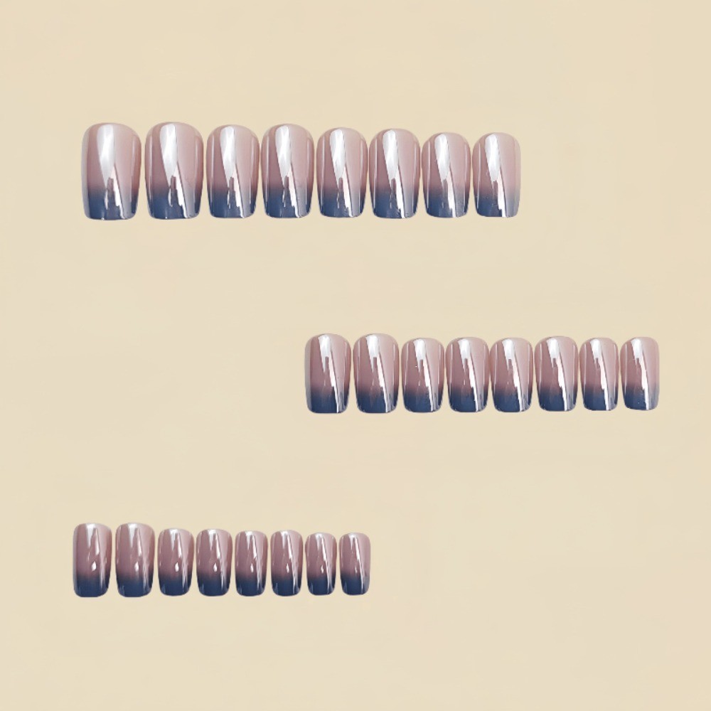 24pcs Nude Pink Gradient Silvery Mirror Press-On Nails, Long Square Reusable