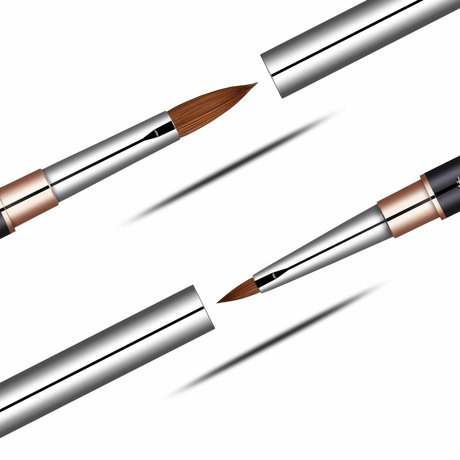 100% Kolinsky Acrylic Nail Brush 2-Head Dual-tip Size 2/8, 4/10, 6/12 Crimped