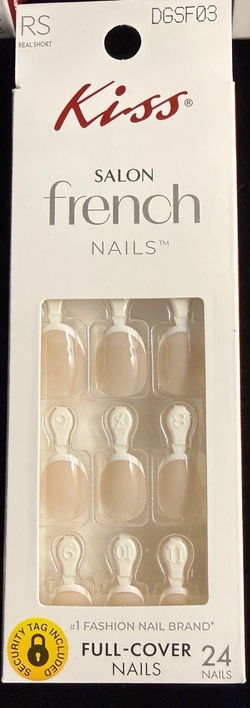 *4* KISS French Press-On Nails Short Square Full Cover Glue Finger/Toe DKAN01