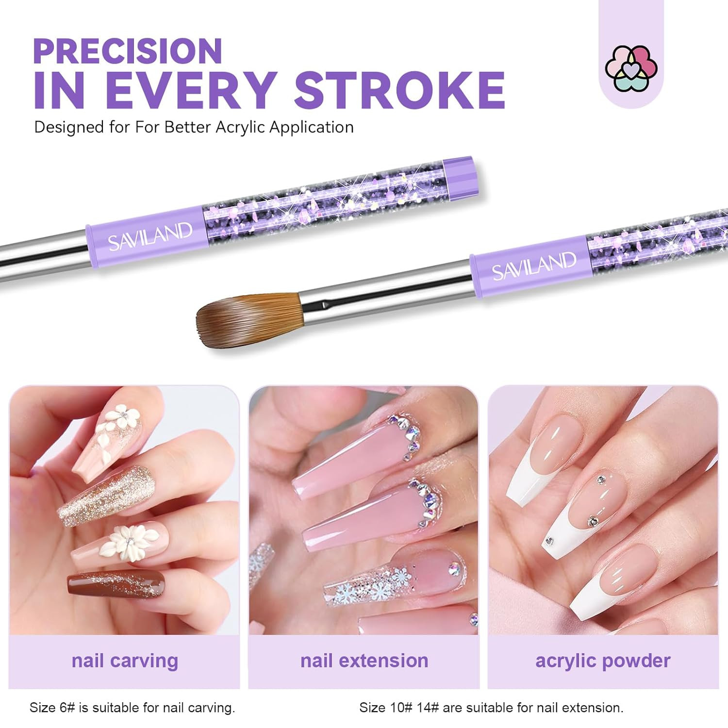 Kolinsky Acrylic Nail Brush Set: Size 6,10,14 Professional Nail Brushes Cleaner
