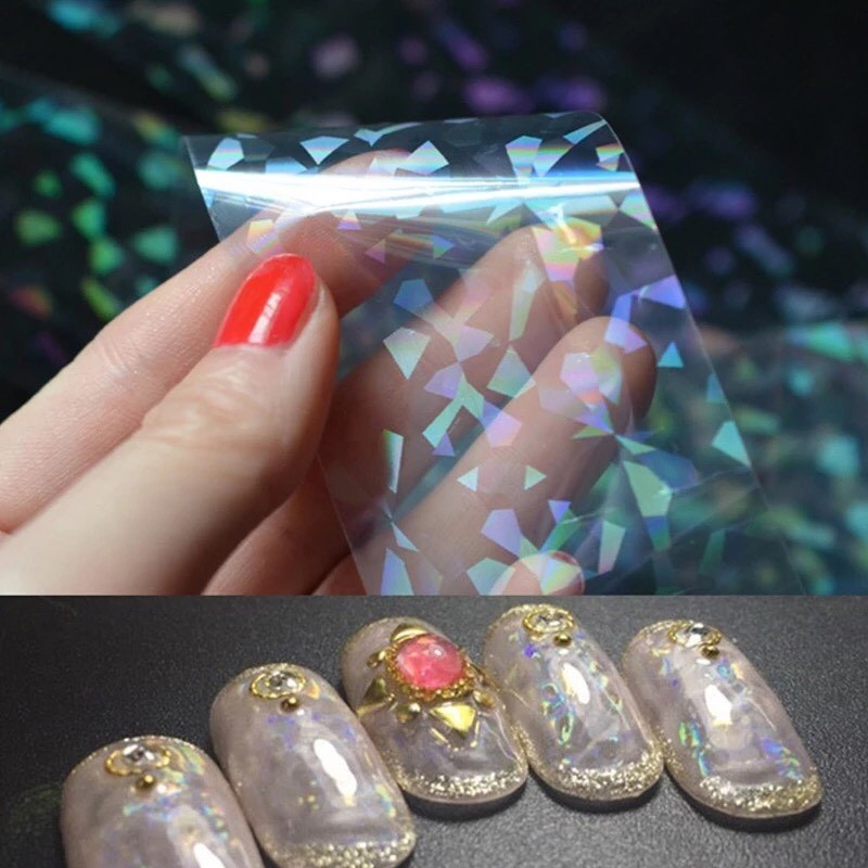 Transfer Foil Holographic Nails Wraps Transparent Stickers Shiny Nail 4pc x 20cm