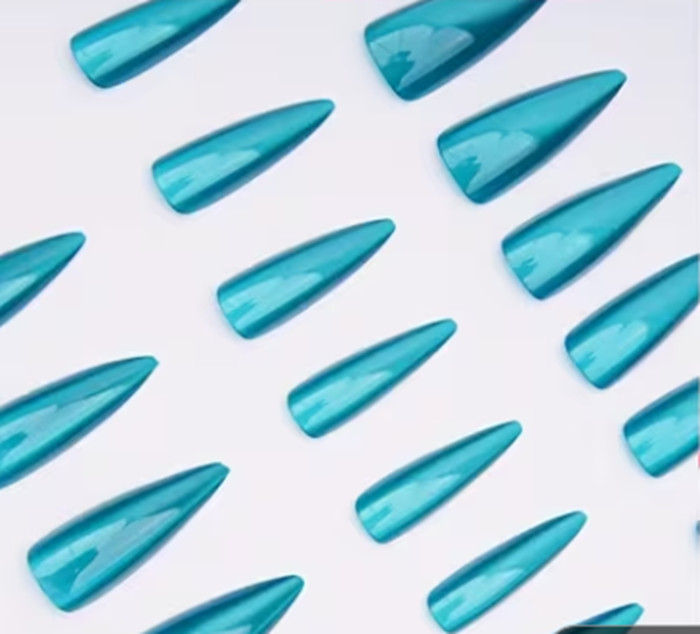 24 Pcs Press-on Nails Long Stiletto – Ocean Blue Cateye Nails – See All Photos