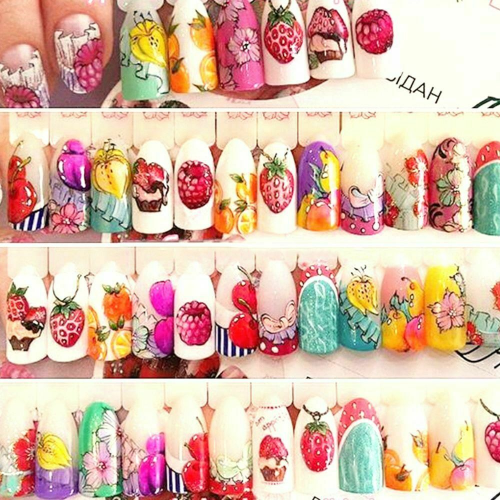 18 Sheets Summer Nail Art Sticker Ice Cream Fruit Strawberry Manicure Decor NS10