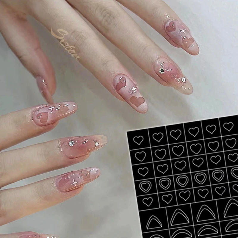 1Pc Airbrush Stencil for Nails Heart Butterfly Stars Pattern Hollow Nail Sticker