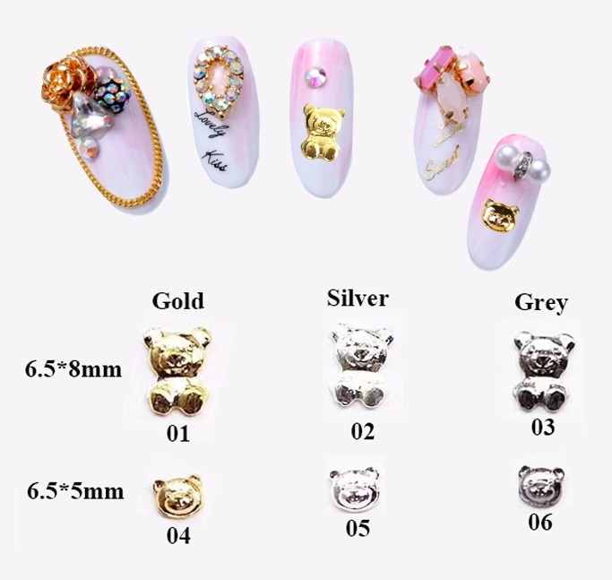 20pcs New 3D Nail Art Gold/Silver/Grey Cute Bear Metal Alloy Studs Charms Decor