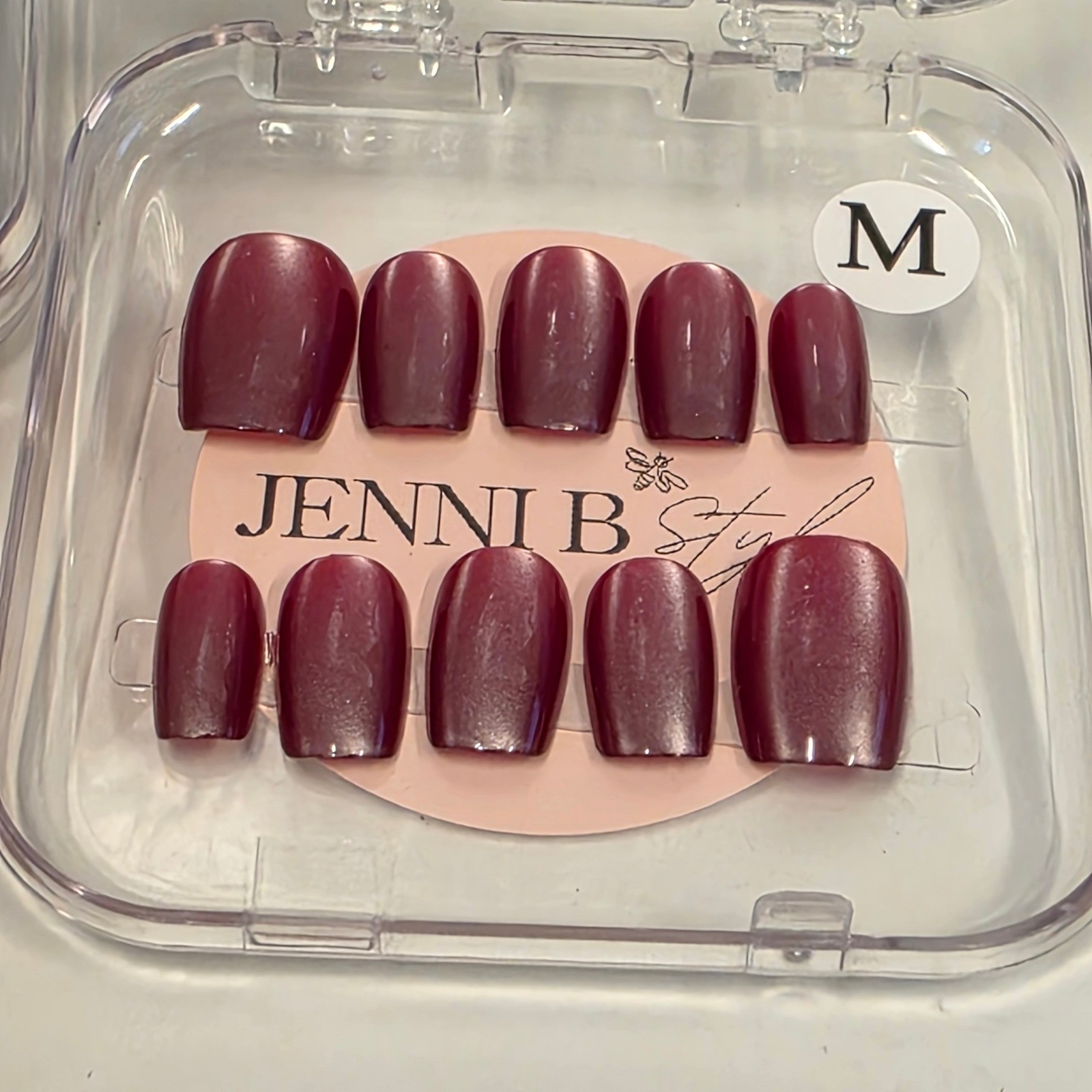 Jenni B Style Press On Nails Bundle Burgundy Iridescent Mauve Kiss Nail Glue M