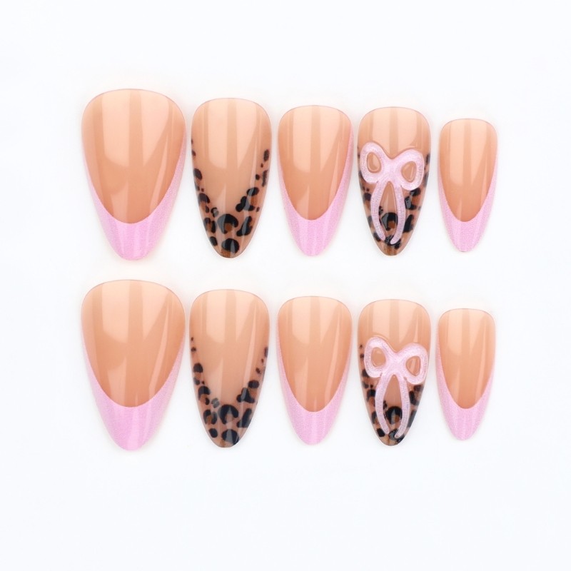 Sweet Edgy 3D Bows Leopard Print French Press On Nail ABS Material For Party