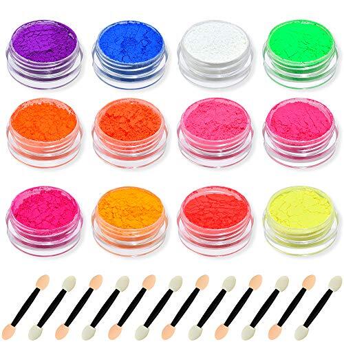 12 Pack Luminous Pigment Nail Powder Flourescent Glow In The Dark Makeup