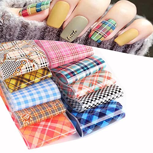 Nail Art Foils Nails Foil Transfer Stickers Decals Adhesive Striped Lattice