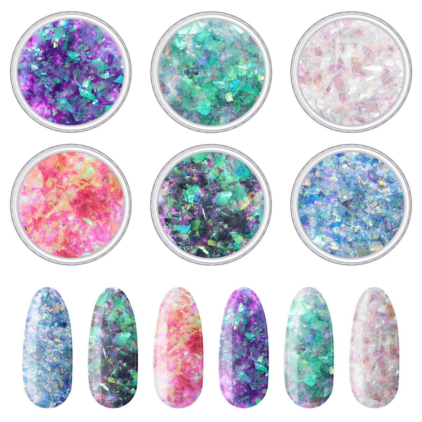 12 Boxes Mermaid Iridescent Chunky Glitter Flakes Chrome Nail Sequins Aurora …