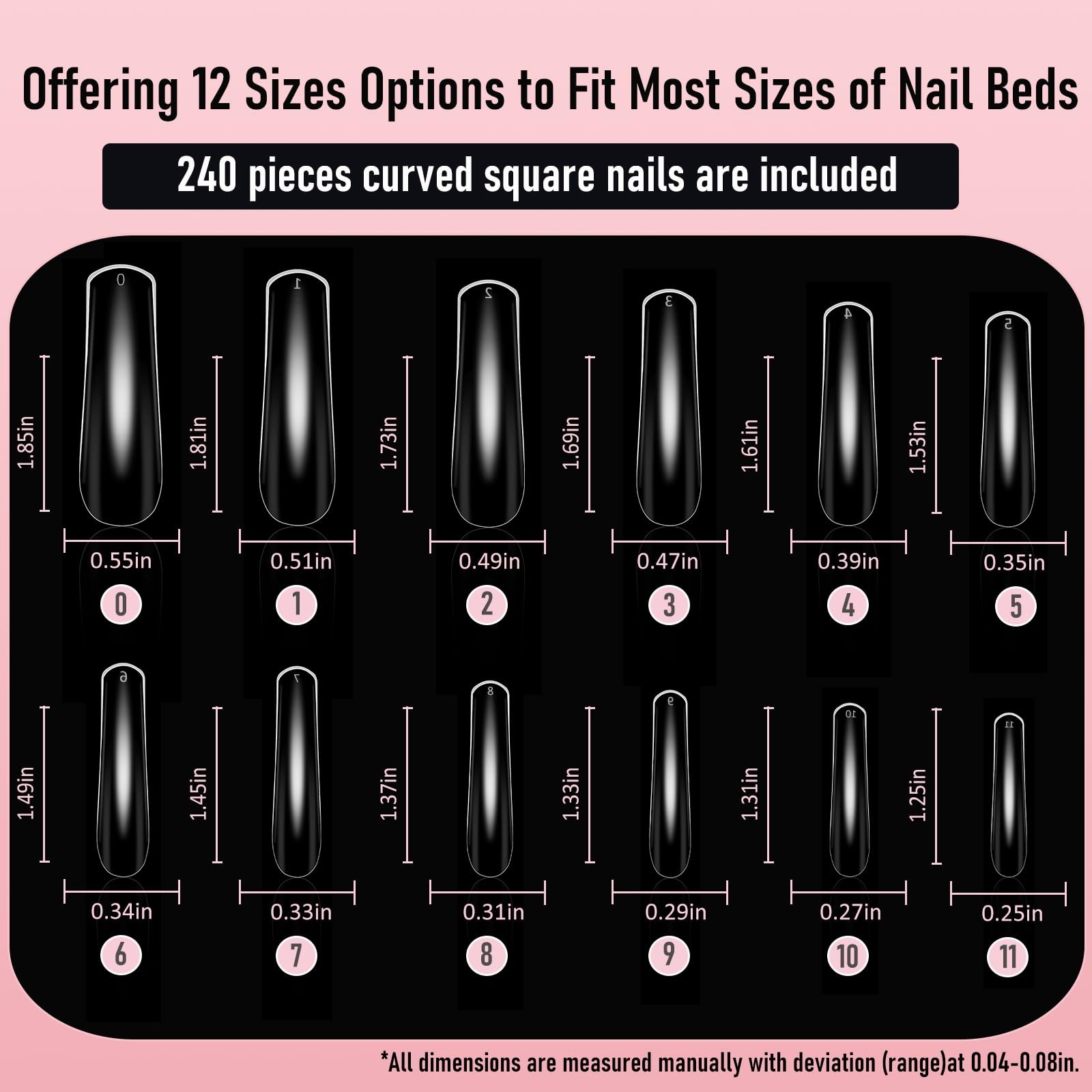 Curved Square Nail Tips Press on Full Cover Nails, Extra Curve Clear XXL Squa…
