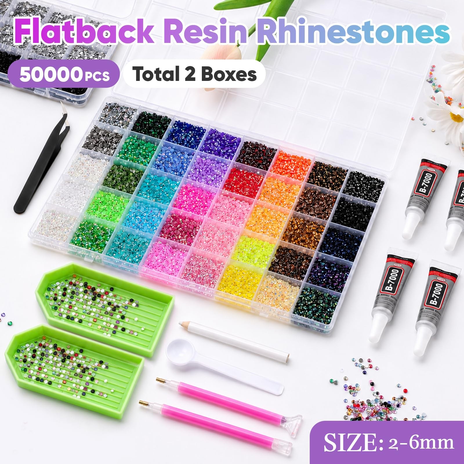50000Pcs Jelly Rhinestones for Bedazzling,3mm Multicolor and 2-6mm Flatback N…