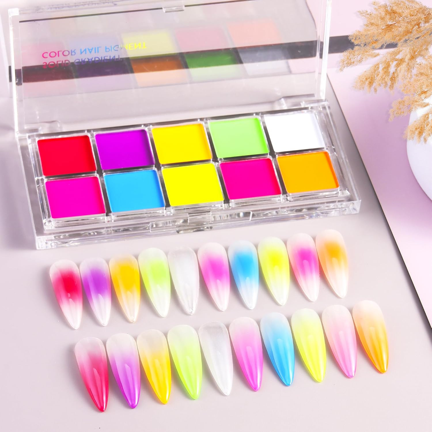 Neon Nail Pigment Set 10 Colors Ombre Nail Powder Solid Fluorescent Pigment Grad