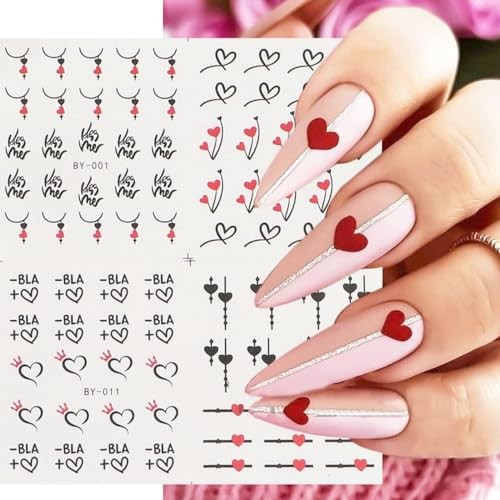 Valentine’s Day Nail Art Stickers Heart Water Transfer Nail Decals Black White