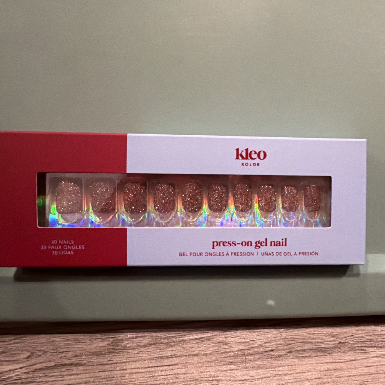 Kleo Kolor Press-On Gel Nails Pink Glitter Short Square Full Cover Pre-Designed
