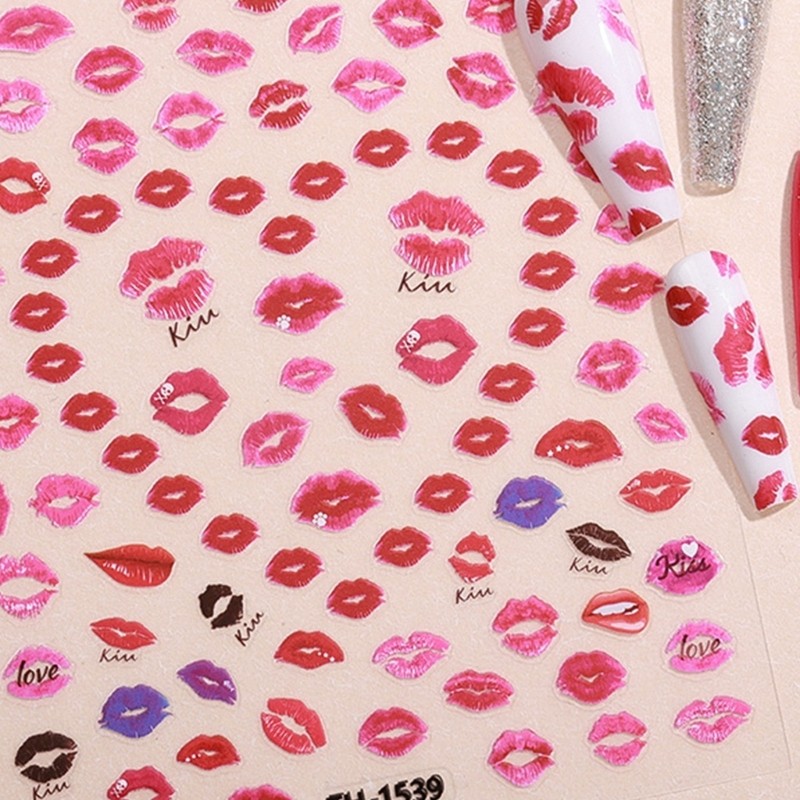 1 Sheet Unique Nail Decals with Heart and Lip Designs Gift for Valentine s Day