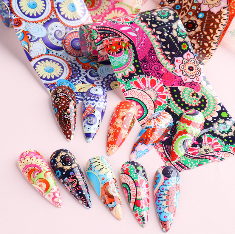 10pcs Foils Set Nail Transfer Stickers Decals Bohemian Retro Flower Nail Art DIY