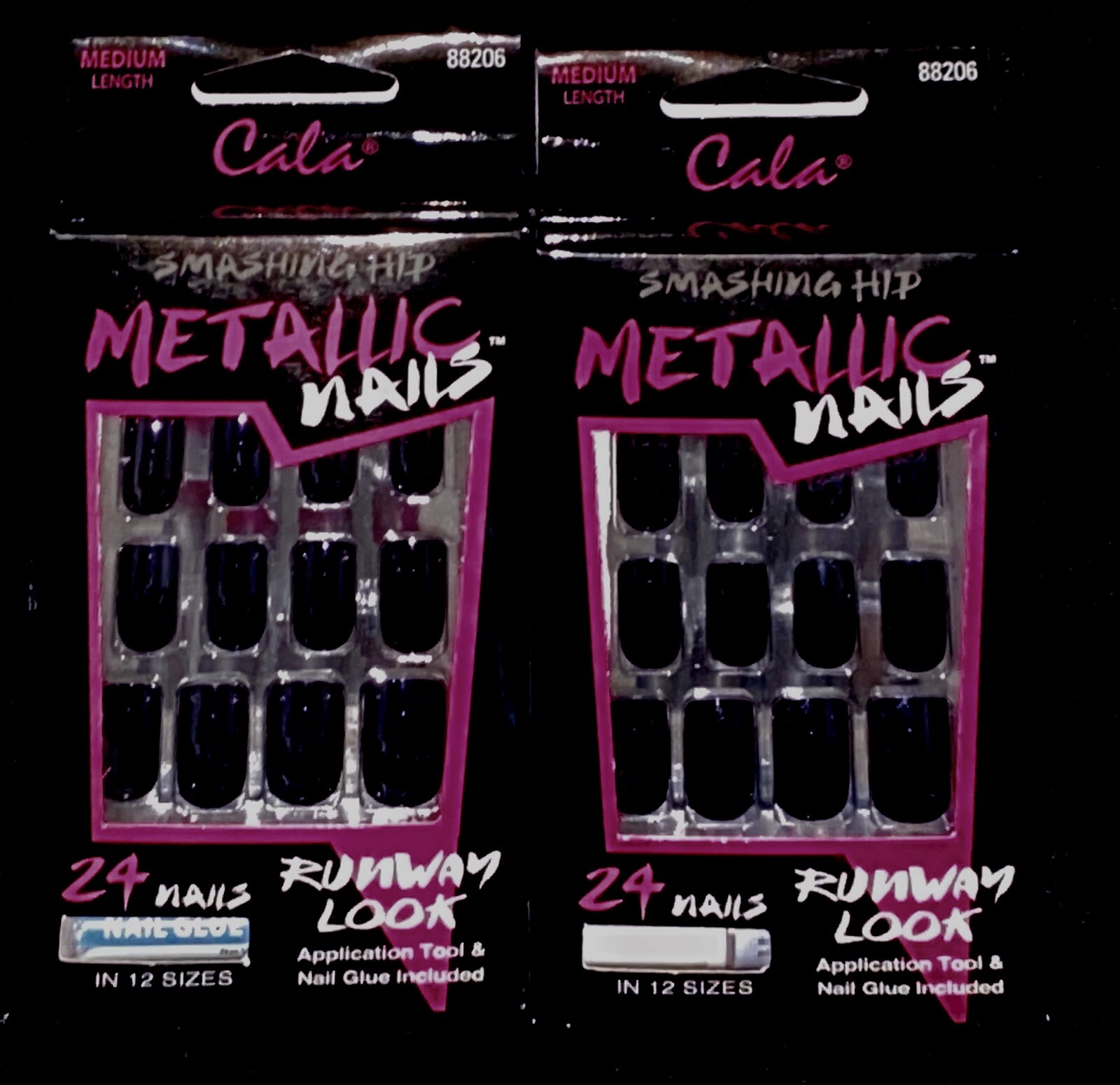 Cala Black Metallic Mirror Nails Runway Look 2 Boxes 48 Nails!