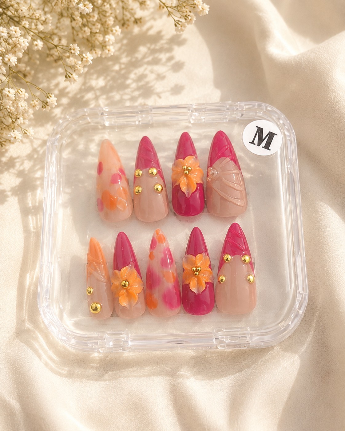 Luxury Handcrafted Press-on Nails Medium Set. 10 Nails. New In Box